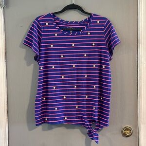 Lilly Pulitzer Women's Size‎ L Blue Pink Striped Kensington Beaded Top